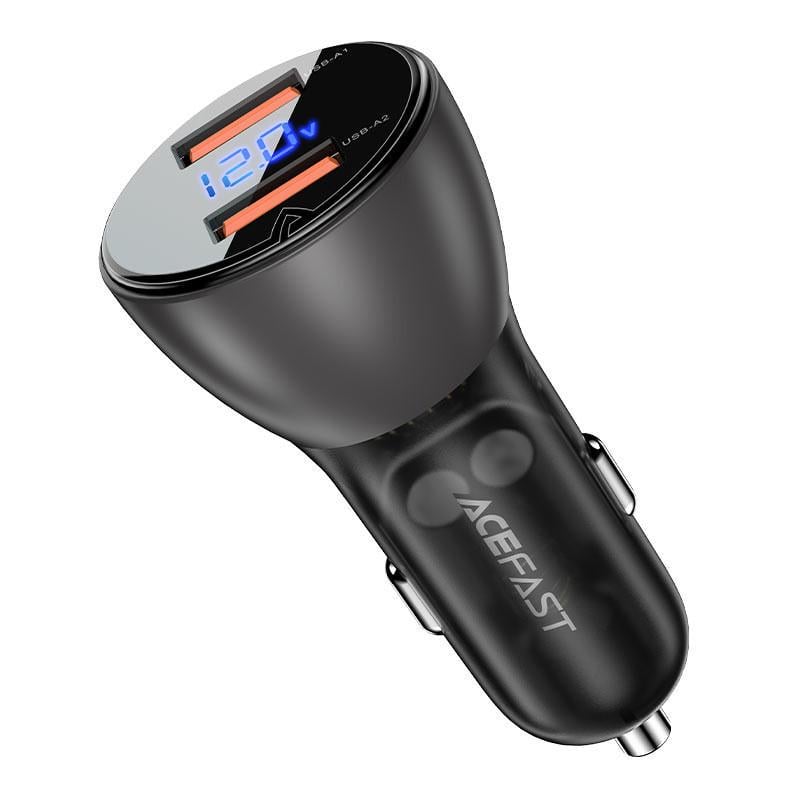 Зарядное устройство для авто Acefast B7 metal car charger 45W USB-A+USB-A with Digital Display Transparent/Black (00000065903_1)