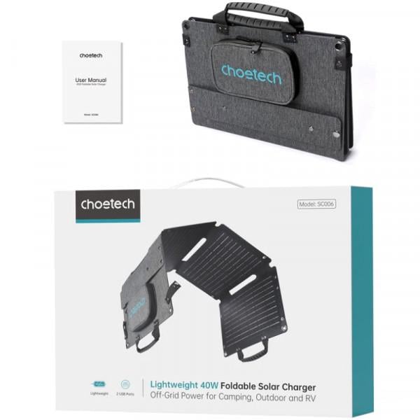 Солнечная панель Choetech 40W Solar Panel Type-C PD 3.0 30W + QC 3.0 18W (SC006-V5-GY) - фото 2