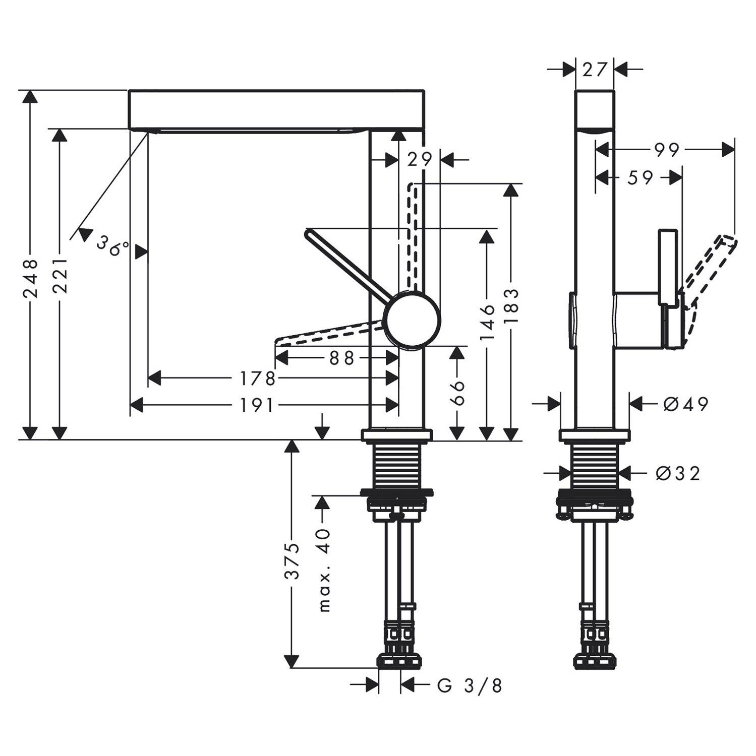 Смеситель для умывальника Hansgrohe Finoris 76060670 однорычажный Черный (142937) - фото 2