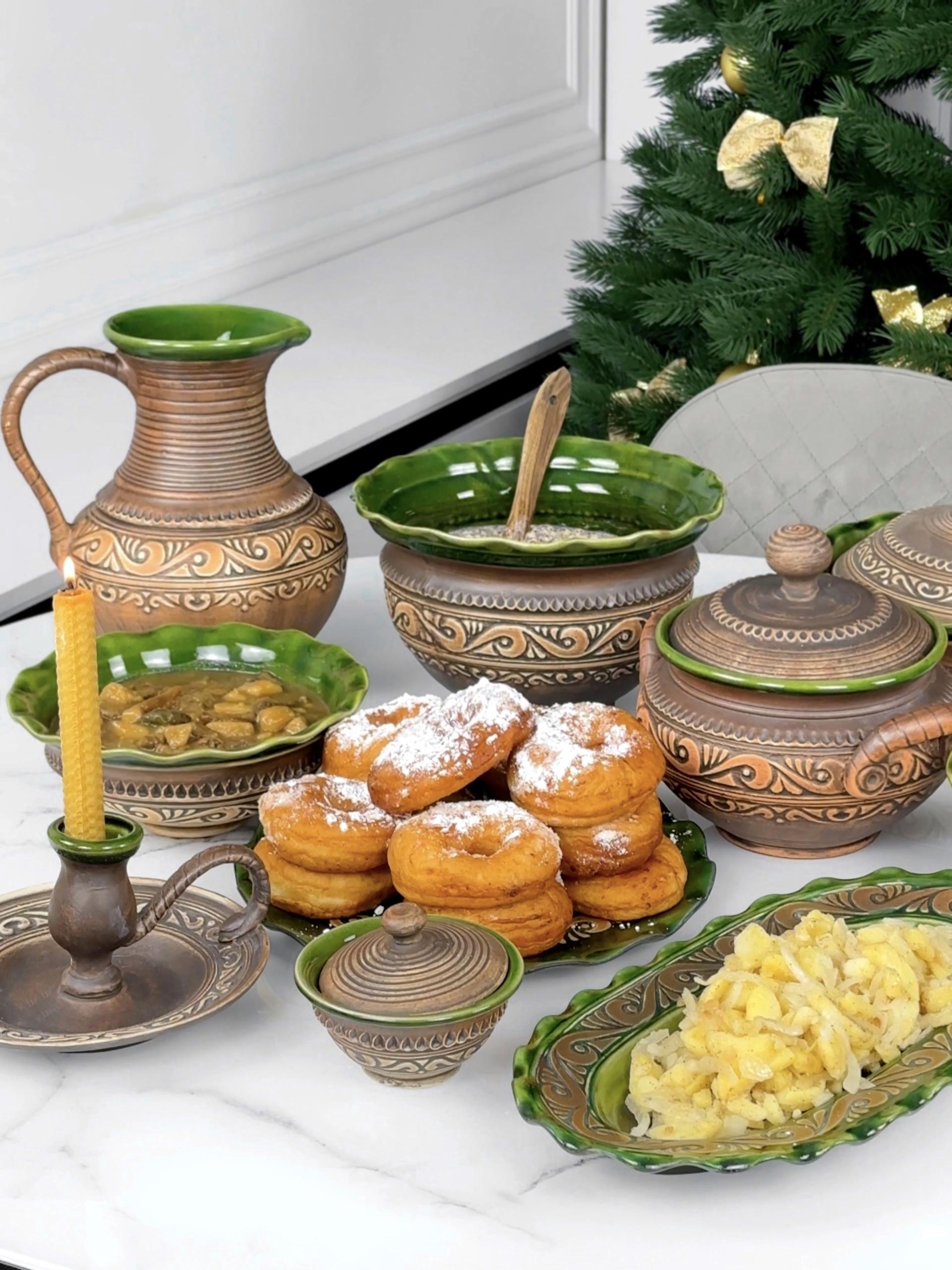 Набор глиняной посуды Рождественский Двенадцать блюд Гражда на 6 человек Коричневый (17019-36) - фото 2