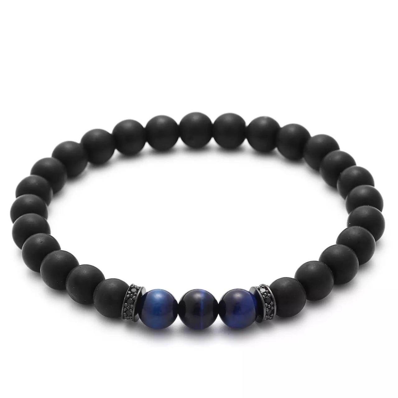 Браслет із шунгіту та тигрового ока з дисками р. 17 (90069)