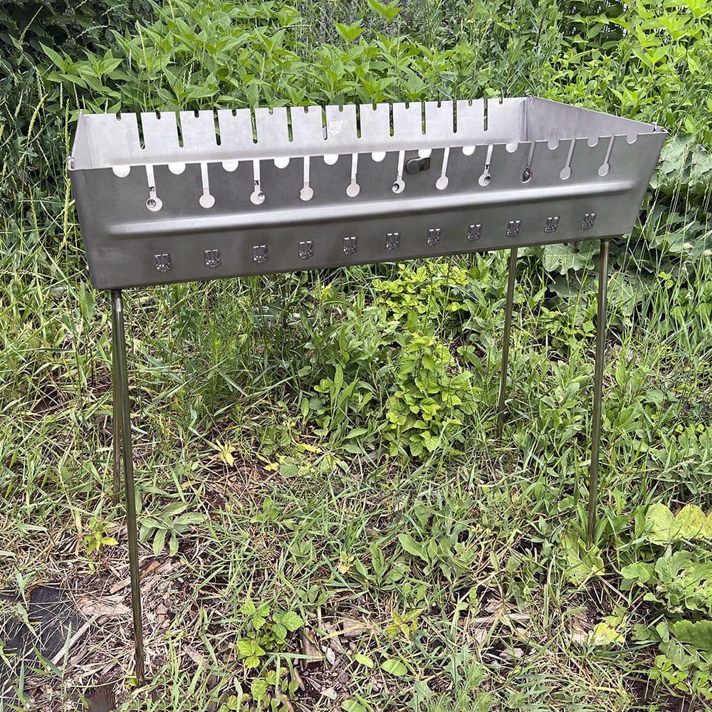 Мангал-чемодан Премиум 70х34х80 см с 12 шампурами 2 уровнями установки шампуров боковыми вставками и ножками