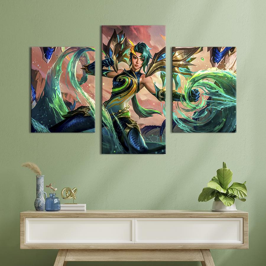 Картина на холсте триптих Прекрасная Каиса / Лига Легенд 96x60 см (1495-32)