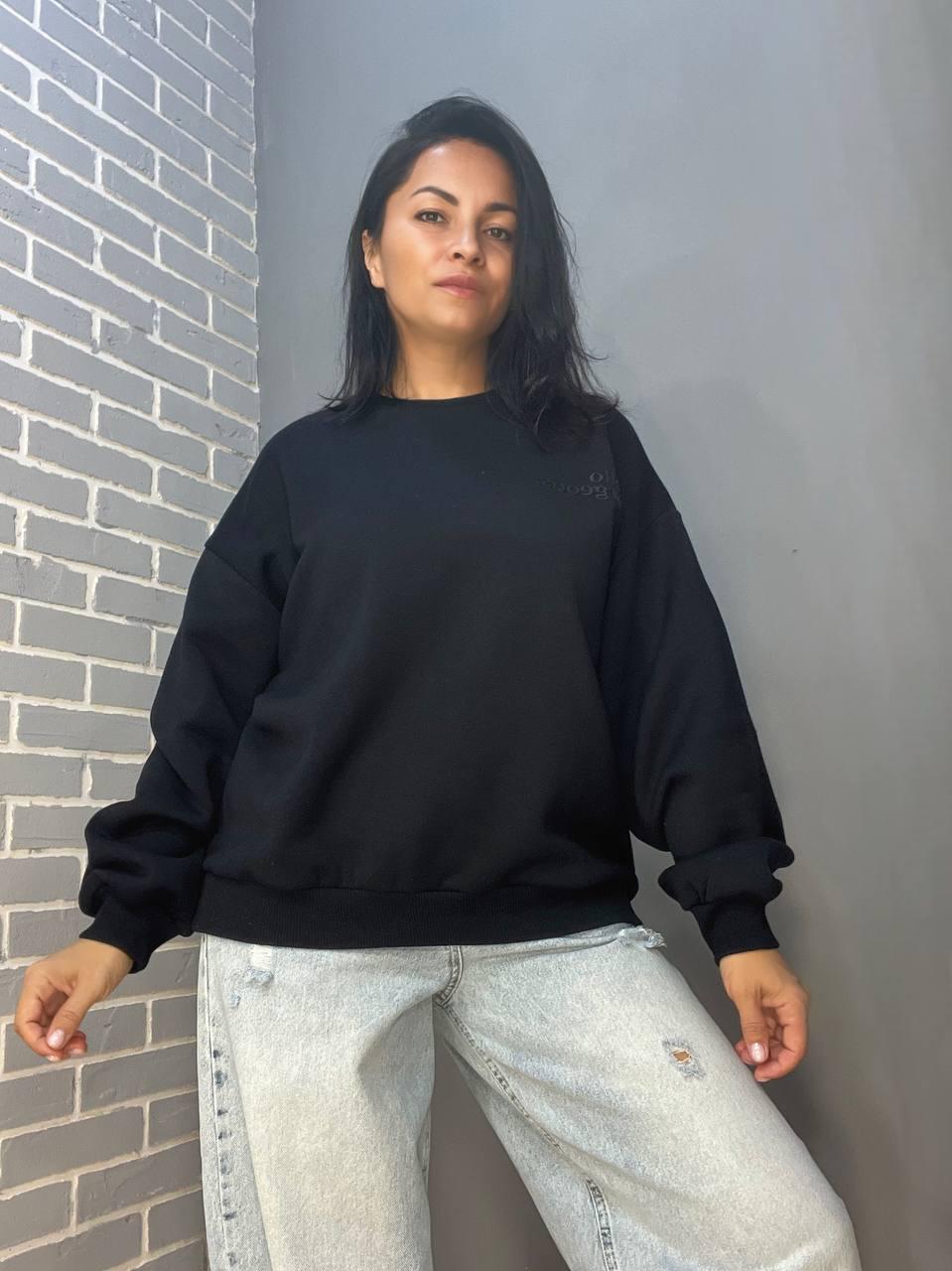 Свитшот женский PEPPER MINT 24-15 оверсайз удлиненный утепленный флис L Черный (966) - фото 3 Свитшот женский PEPPER MINT 24-15 оверсайз удлиненный утепленный флис L Черный (966) - фото 3