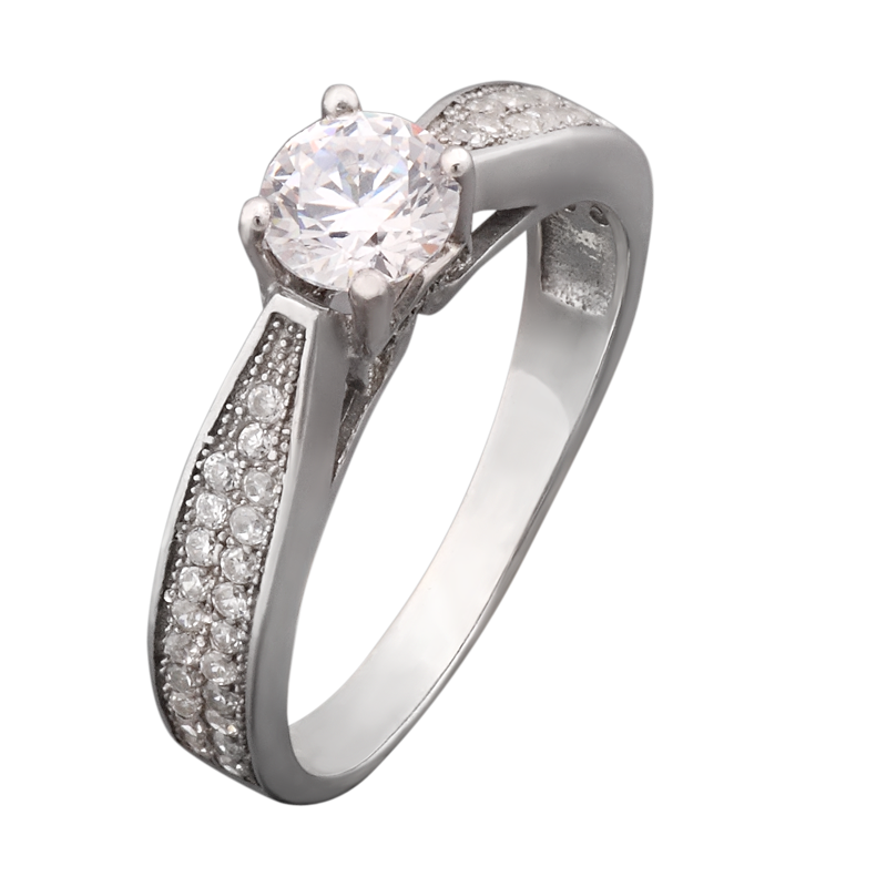 Кольцо серебряное с одним большим камнем и россыпью фианитов р. 18