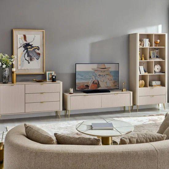 Комод Perfect Home Lante 1D3S/138 1-дверный с 3 ящиками и золотыми ножками Бежевый (PFH-091116) - фото 10