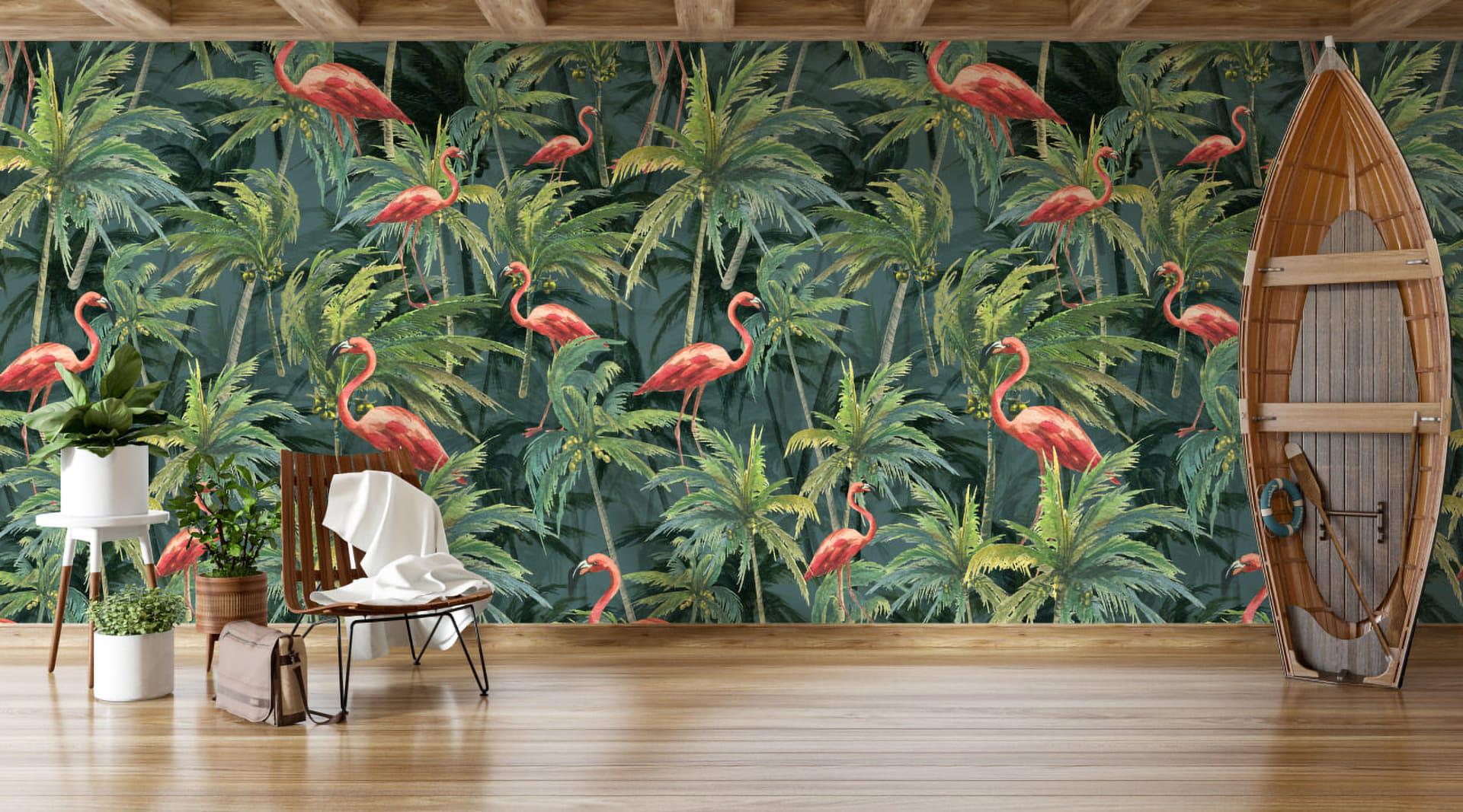 Фотообои флизелиновые Styleo Print-walls Пальмы и фламинго 087 400х250 см (Pw-087/4)