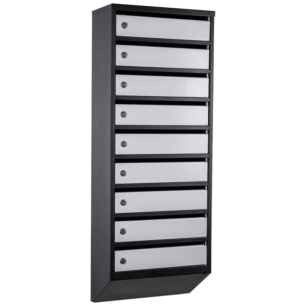 Почтовый ящик Галиндустрия ЯП09S на 9 секций 1050x390x200 мм Черный/Серый (11549600)