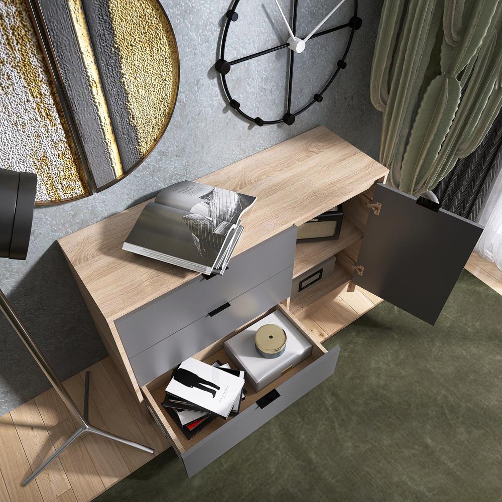 Комод с дверью и 3 ящиками Еверест Сити-1150 115,2х38х74,6 см Дуб сонома/Графитовый (EVR-071099) - фото 5 Комод с дверью и 3 ящиками Еверест Сити-1150 115,2х38х74,6 см Дуб сонома/Графитовый (EVR-071099) - фото 5