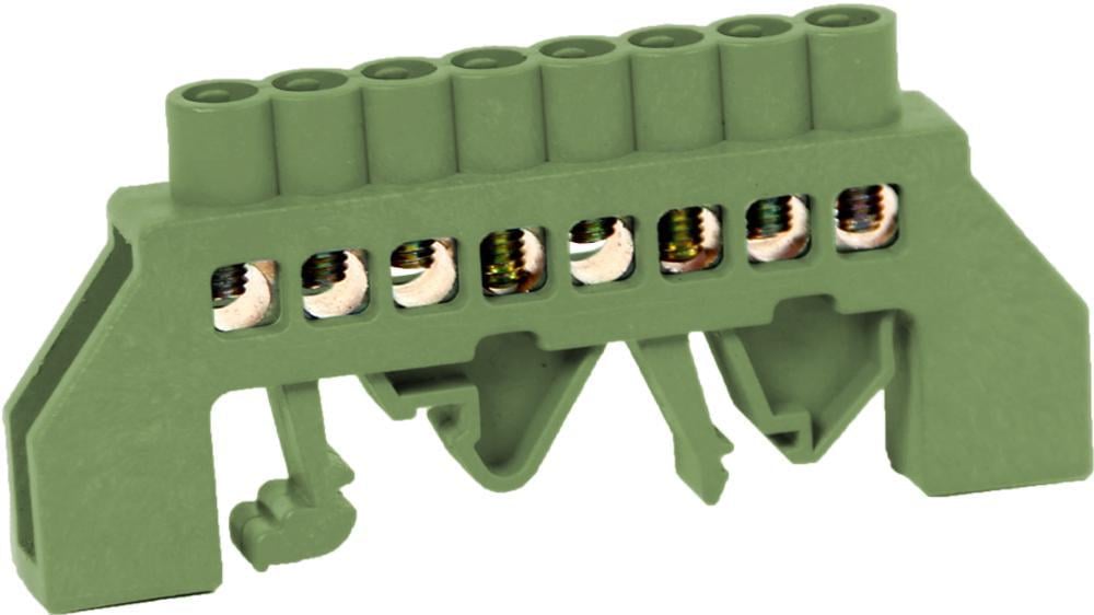Шина нульова E.NEXT e.bsi.pro.2.8 8 отворів 6х9 мм мідь у корпусному ізоляторі універсальна Зелений (p0650020)