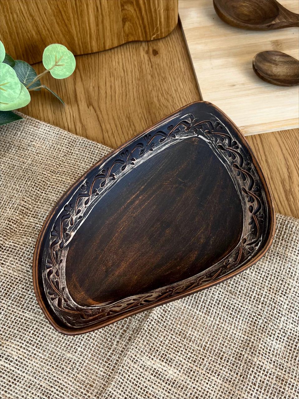 Блюдо овальное керамическое глиняное резное ангоб 1 л (3001-24) - фото 6