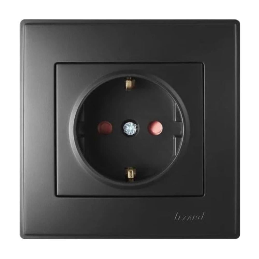 Розетка Lezard Lesya 1-а з заземленням зі шторками Антрацитовий