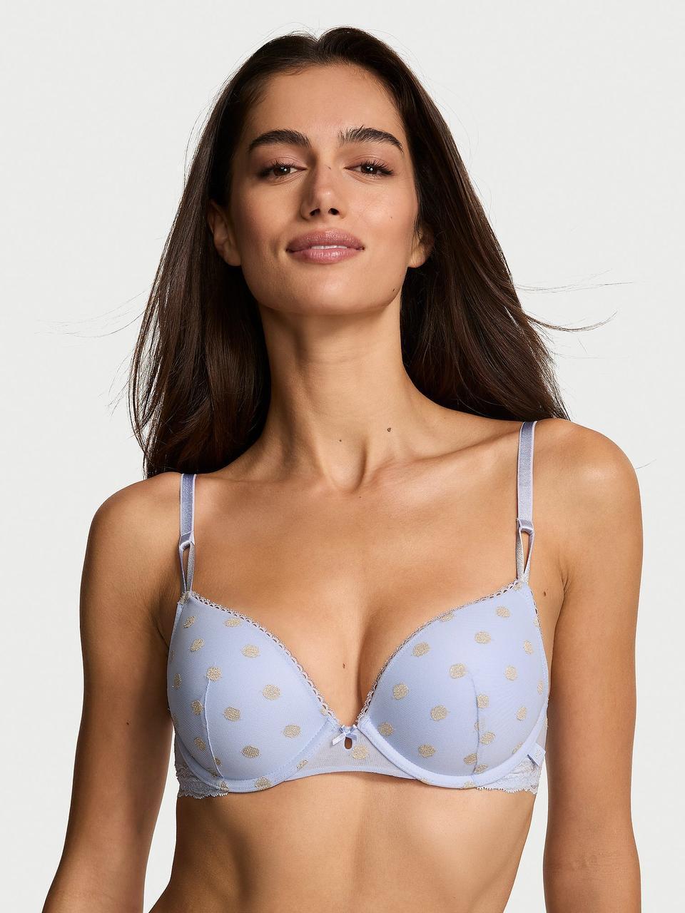 Бюстгальтер Victoria's Secret Sexy Tee Sheer Heritage Shimmer Dot Push-Up Bra 70A Голубой (2887596582)