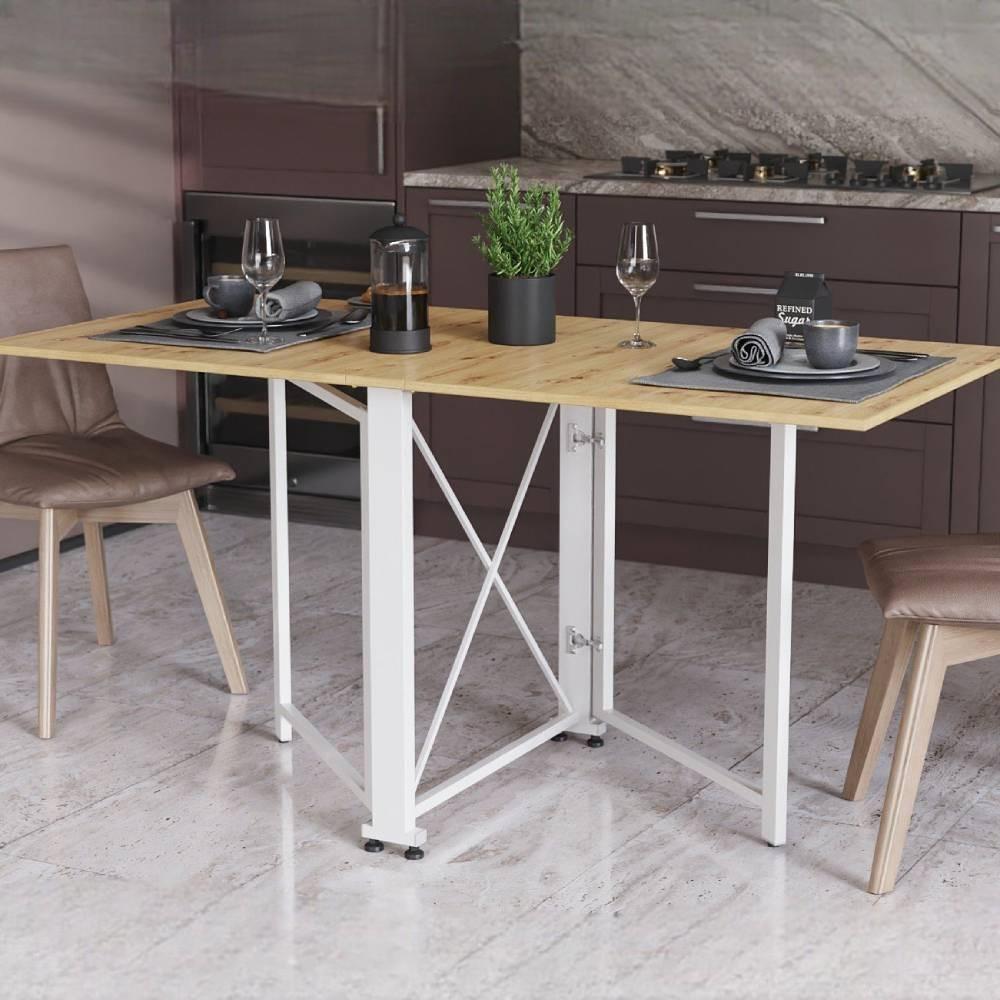 Стіл-книжка трансформер Ferrum-decor Оріон 2 метал/ДСП 16 мм 750x1520x730 мм Білий/Дуб Артізан (FRD-104595)