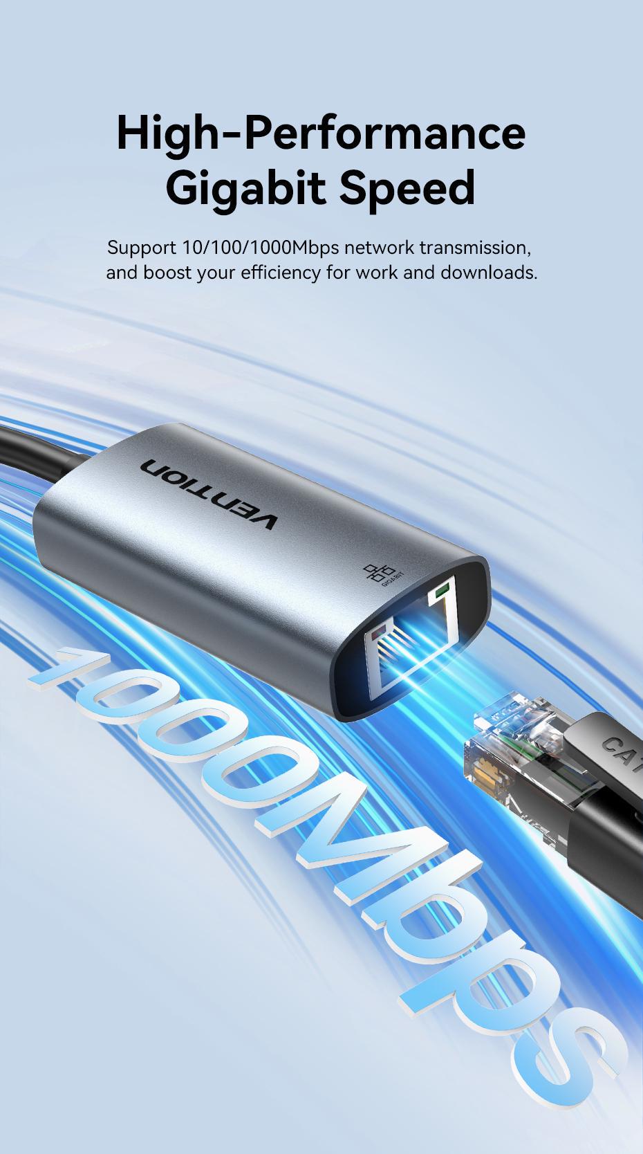 Адаптер Vention USB-C/USB-A на Gigabit Ethernet 1000 Мбит/с алюминиевый Plug and Play 0.15 м Серый (CFQHB) - фото 6