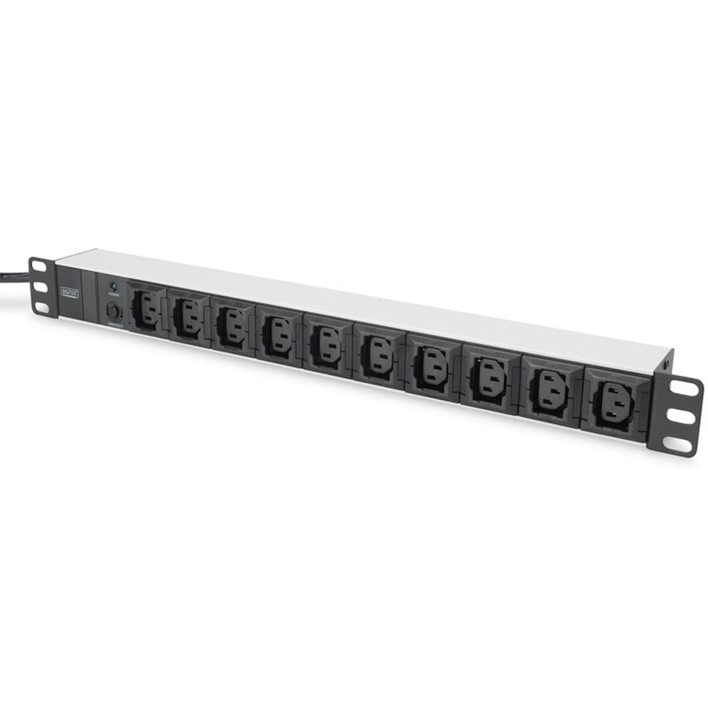 Блок розеток Digitus 1U 10xC13 10A 250V з запобіжником та вилкою C14 (ERC-DN-95404)