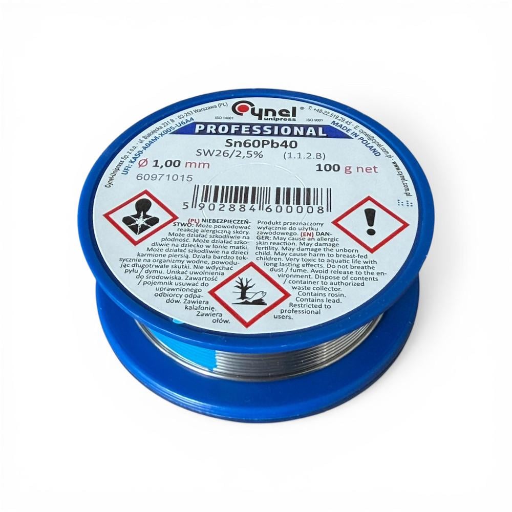 Припой Cynel Sn60Pb40 с флюсом 1 мм катушка 0,1 кг
