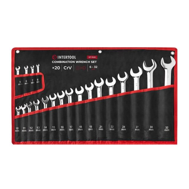 Набір ключів комбінованих Intertool 20 шт. 6-32 мм професійні DIN3113 чохол (XT-1520)