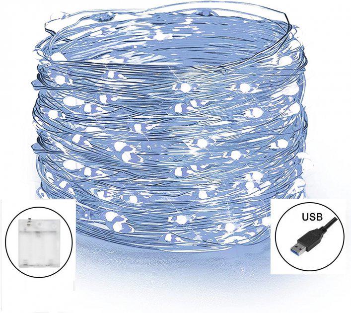 Гірлянда світлодіодна нитка Крапля роси 3 м на батарейках/USB 220В Білий - фото 3 Гірлянда світлодіодна нитка Крапля роси 3 м на батарейках/USB 220В Білий - фото 3