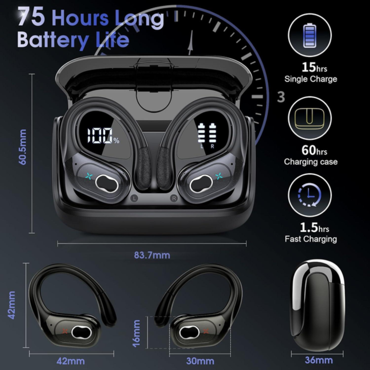 Наушники беспроводные Aptkdoe HD65 с микрофоном/шумоподавлением ENC 75 часов автономности (2ATU8-HD65) - фото 4