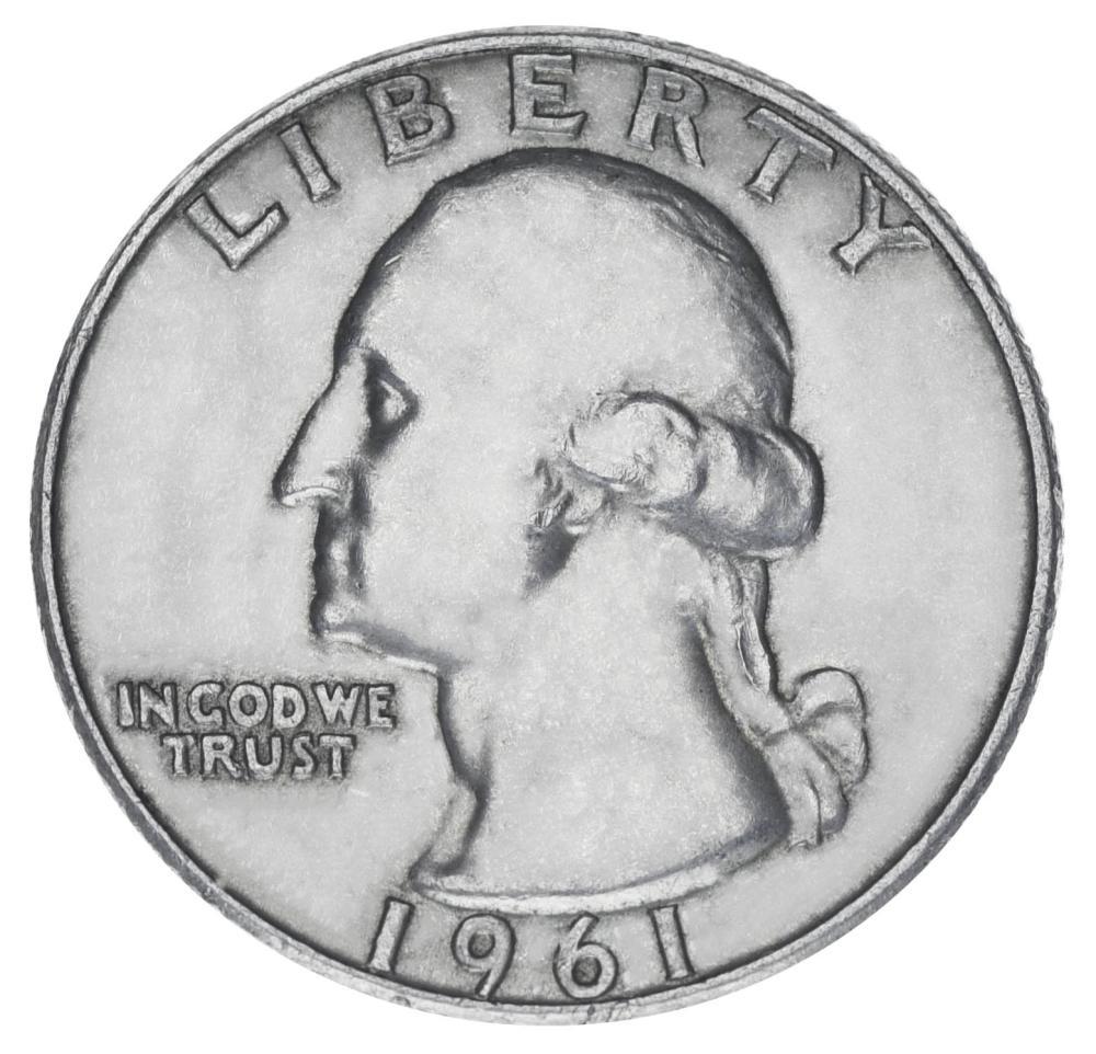 Коллекционная монета США 25 центов квотер 1961 серебро F-VF