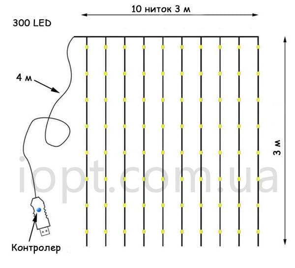 Гірлянда-штора Роса 3x3 м 300 LED USB Теплий білий - фото 5