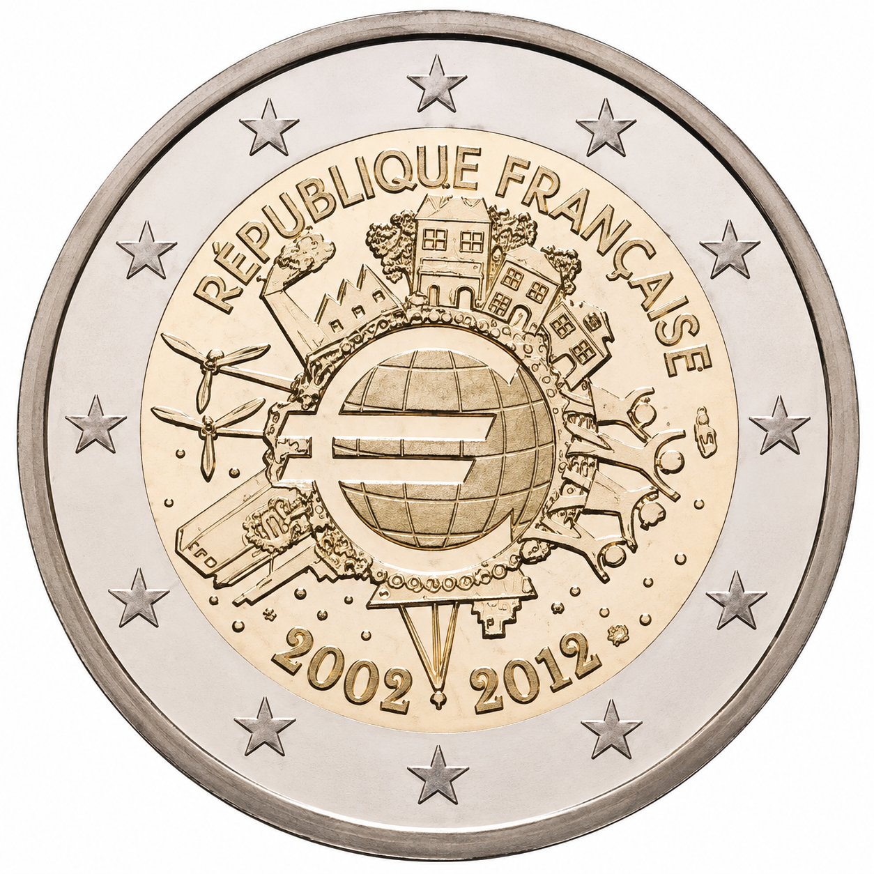 Колекційна монета Франція 2 євро 2012 10 років євро UNC (KM#1846)