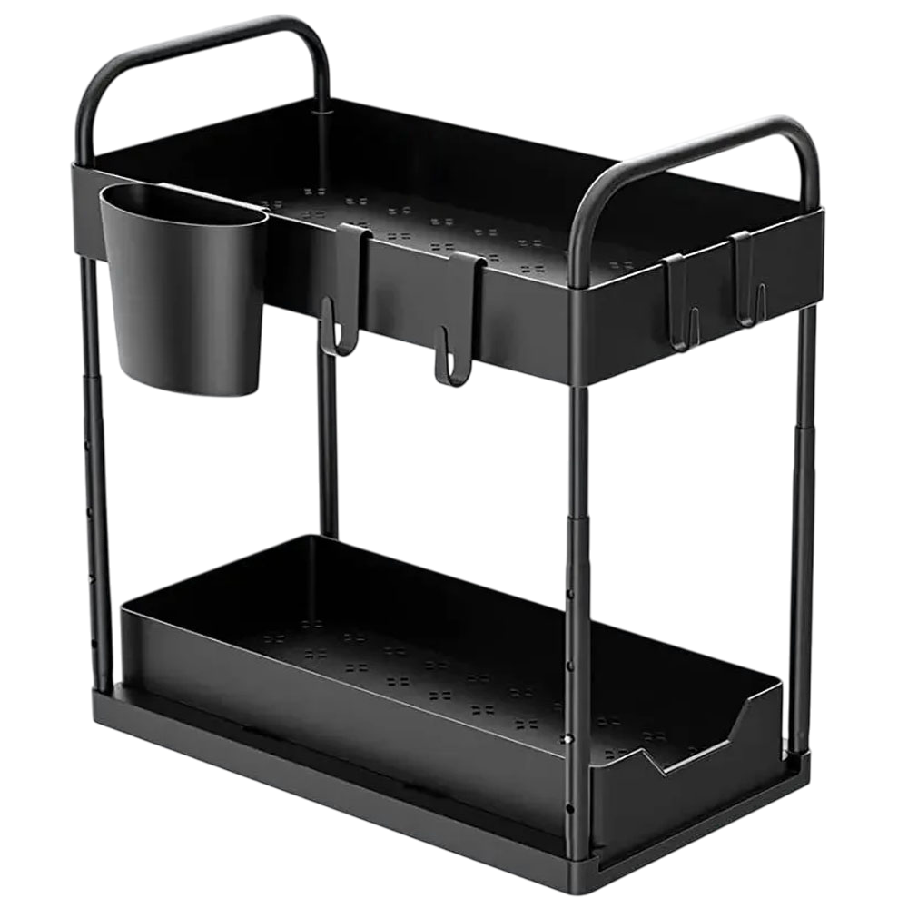 Органайзер настольный кухонный двухуровневый с выдвижным ящиком и крючками для хранения специй/моечных средств/аксессуаров (6-18-2128788)