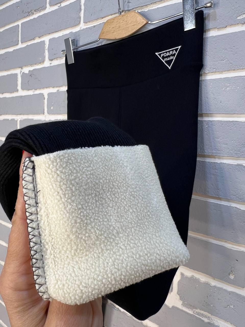 Лосини жіночі Ластівка 5247 рубчик широкий пояс утеплені на хутрі S Чорний (3059) - фото 2