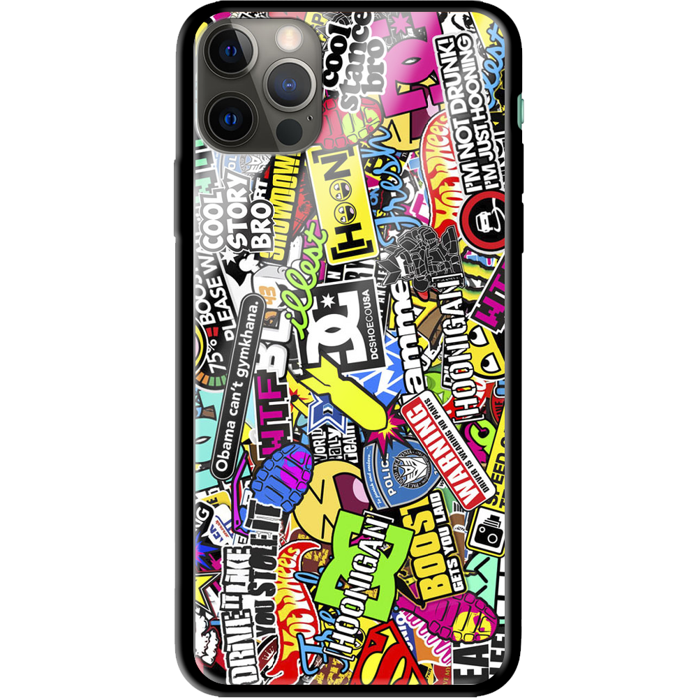Чохол Boxface iPhone 12 Pro Multicolored Inscriptions Чорний силікон зі склом (41086-up880-41127)