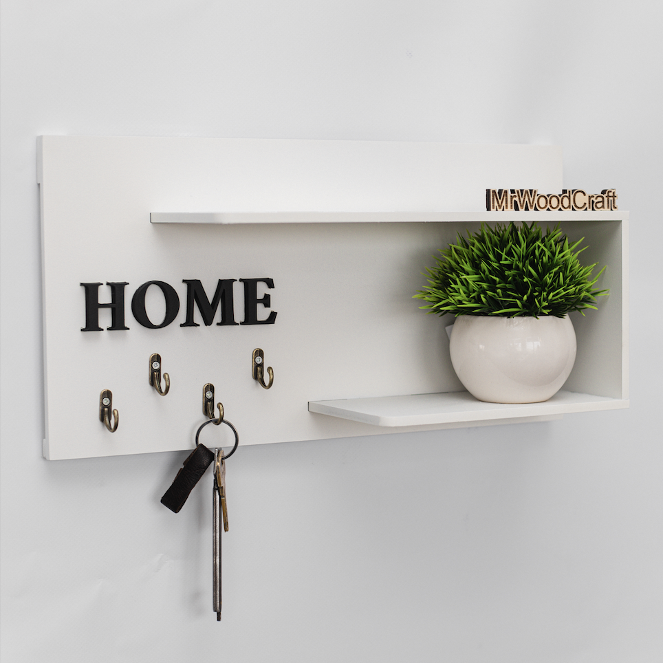 Ключниця з полицею та 4 гачками для дому (001-024)