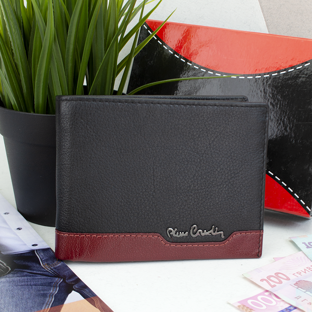Портмоне мужское кожаное Pierre Cardin 8806 TILAK37 без застежки Черный/Красный