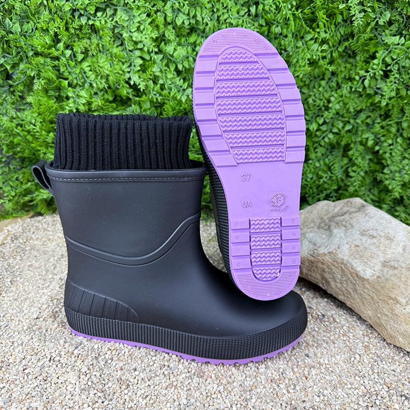 Чоботи резинові жіночі короткі утеплені Е-001502- 4 p. 38 24,5 см Чорний