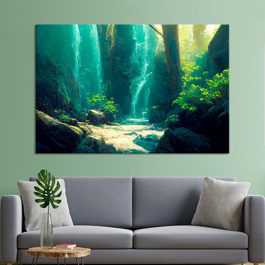 Картина на полотні Лісовий водоспад 80x54 см (V456-1_L)