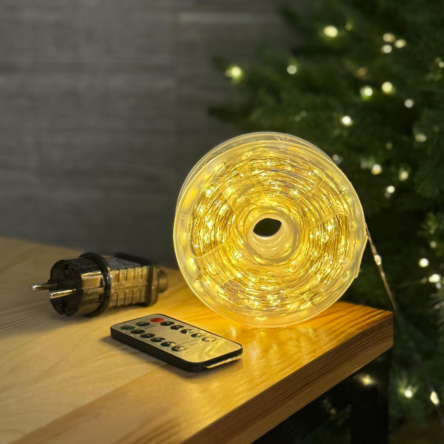 Гірлянда Роса на білому дроті 100 м 1000 LED 8 режимів з пультом Теплий білий - фото 4
