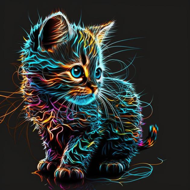 Картина за номерами Strateg AV4040-18 Барвисте маленьке кошеня на чорному тлі 40х40 см (4823113869434)