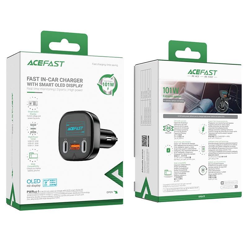 Зарядное устройство автомобильное для Acefast B5 101W 2C+A metal car charger with OLED smart display (6974316281436) - фото 2