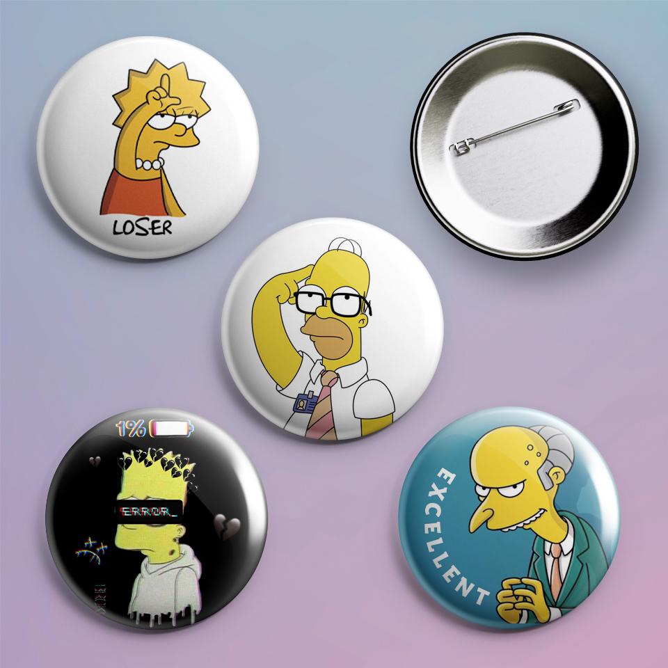 Значки на рюкзак с принтом The Simpsons 4 шт.