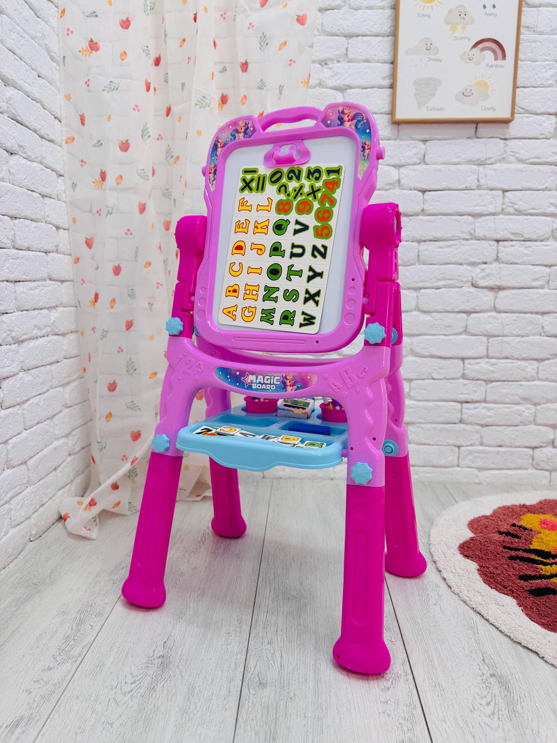 Дитячий мольберт двосторонній 2в1 з літерами та маркером Рожевий (2675)