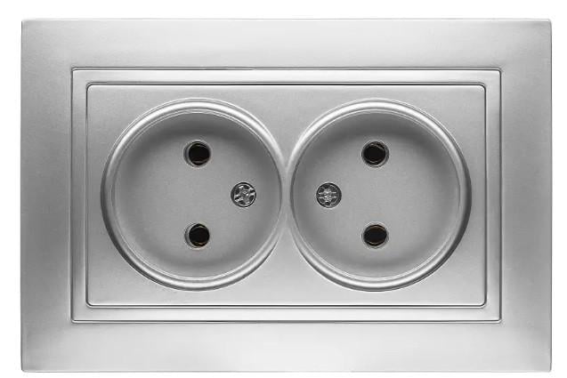 Розетка подвійна без заземлення RS16-477 Silver