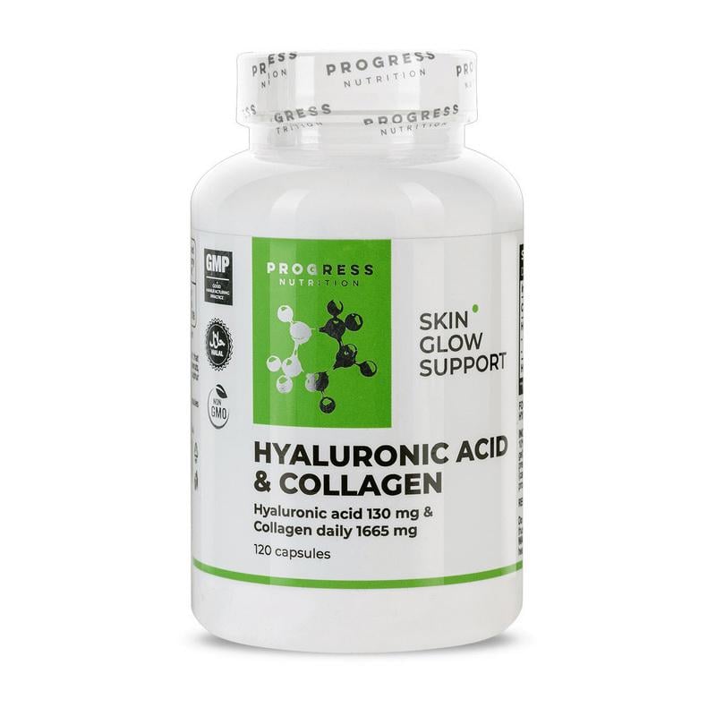Колаген з гіалуроновою кислотою і вітаміном C Progress Nutrition Hyaluronic Acid & Collagen 120 капс.