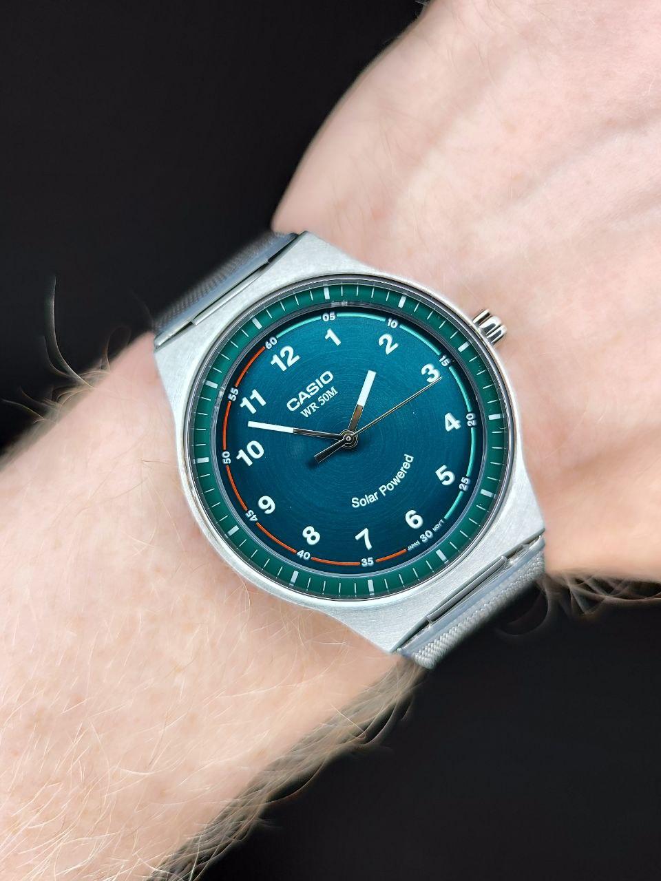Мужские наручные часы Casio MTP-RS105M-3B Solar Powered Timeless Collection со стальным корпусом Зеленый (2708448816)