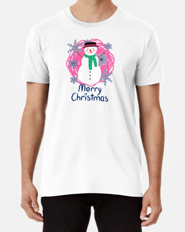 Футболка чоловіча новорічна Stedman з принтом Merry Christmas Сніговик L Білий (НГ36-9)
