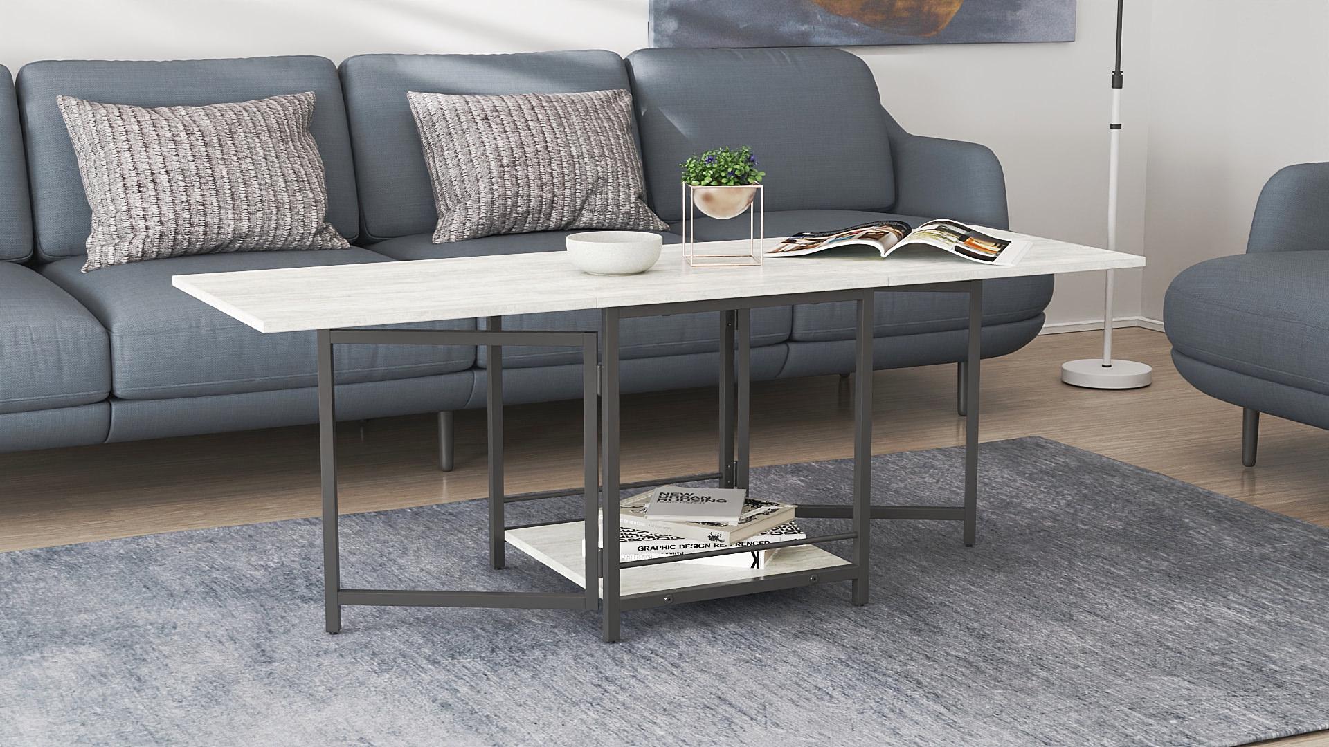 Стол журнальный трансформер Ferrum-decor Куб Комбо металл/ДСП 16 мм 650x540x532x500 мм Черный/Бетон (FRD-105155) - фото 1