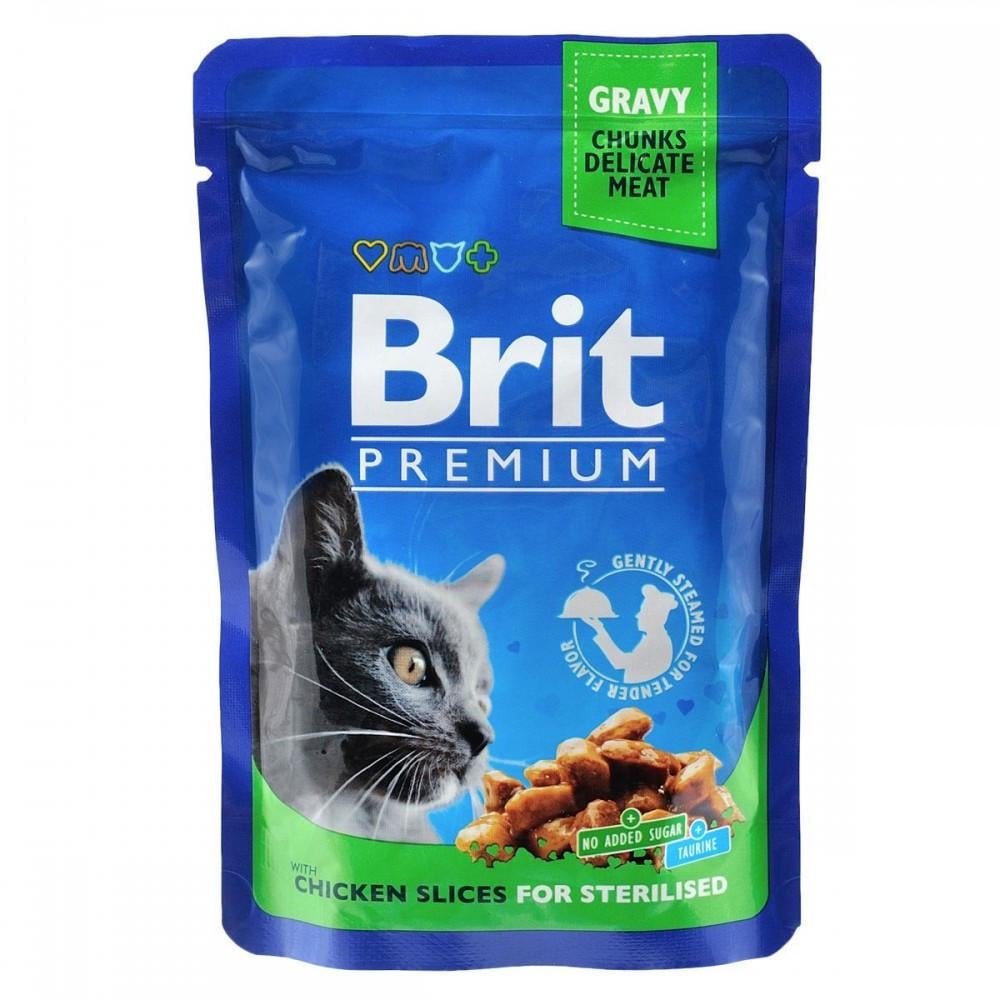 Корм вологий Brit Premium Cat Sterilised Chicken Slices pouch для стерилізованих котів з куркою 100 г (34806729)