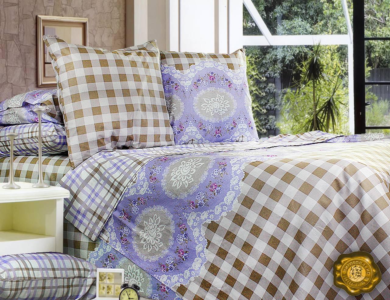 Простынь Т0398 200x220 см Бежевый/Фиолетовый (128011)