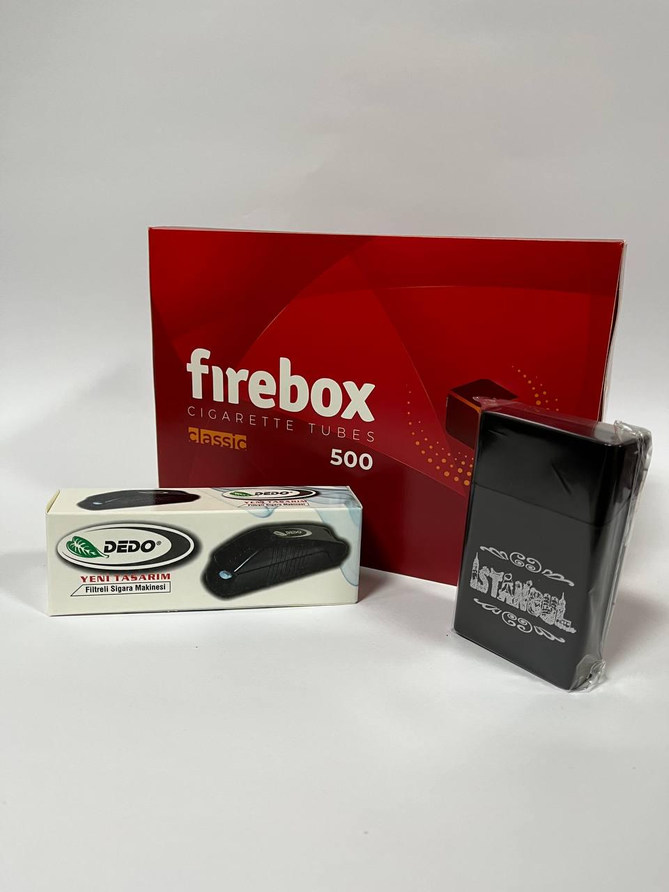 Набор для самокруток FireBox автоматическая машинка и гильзы 500 шт. и портсигар металлический