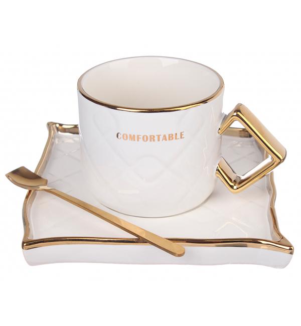 Чашка керамическая White style с ложечкой и блюдцем 210 мл (514052)