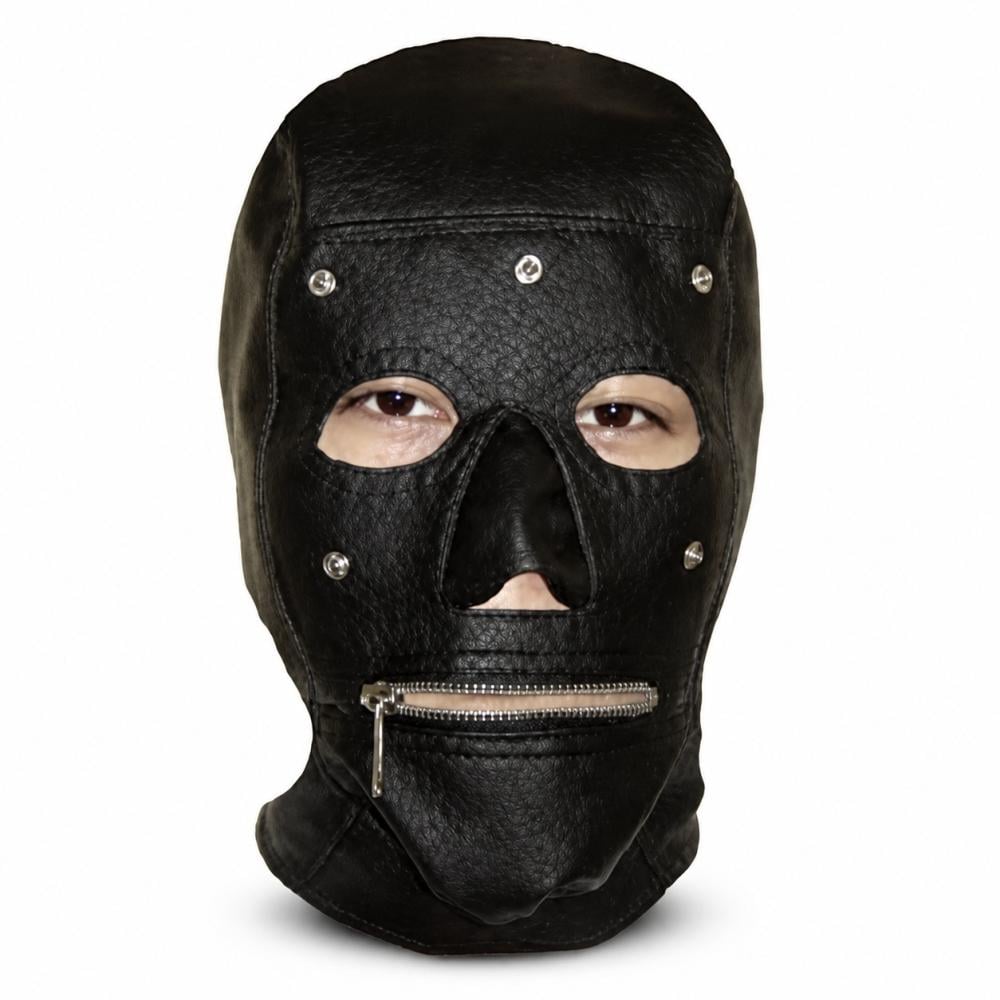 Маска кожаная Leather Hood Full Mask Detachable Eyes Zip Mouth (1000013615)
