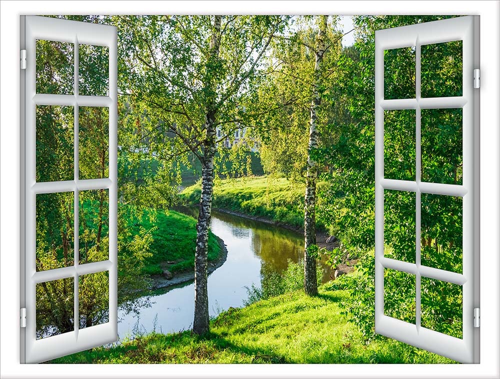 Фотообои WS Wallpaper Окно с видом на лес и реку 150x100 см (509832664)